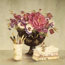 Схема вышивки «Натюрморт цветы и письменные принадлежности, книги - Kathryn Whi»