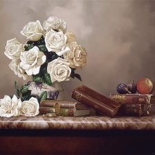 Схема вышивки «Rino Gonzalez - натюрморт с белыми розами»