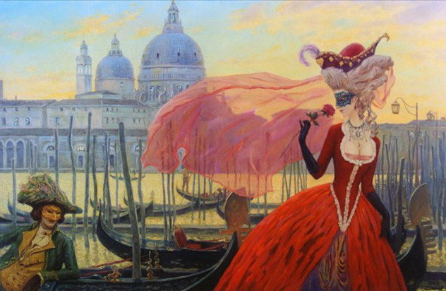 Венецианское свидание - женщина, романтика, мужчина, маска, пара, венеция, город - оригинал