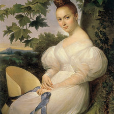 Блондель Мерри Жозеф. Портрет женщины у дерева.