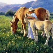 Оригинал схемы вышивки «девушка и лошадь» (№155059)