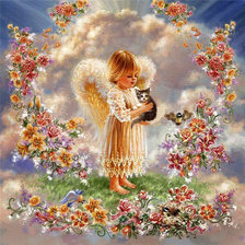 Схема вышивки «Ангелочек с котенком»