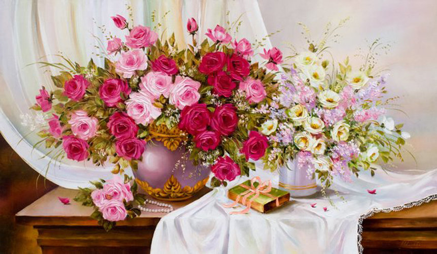 №170266 - цветы, бусы, ваза, букет, подарок - оригинал