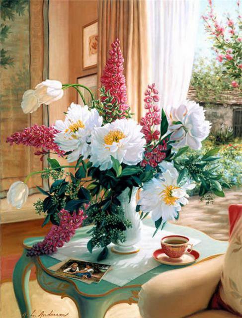 Роскошный букет - пион, букет, пионы, картина, цветы, окно, букеты, весенние цветы - оригинал