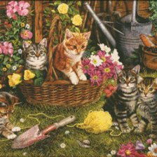 Схема вышивки «Кошка играет в саду»