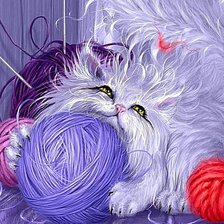 Схема вышивки «Кошка с клубками»