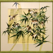 Схема вышивки «Воробьи и бамбук»
