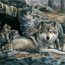 Оригинал схемы вышивки «волчья семья» (№196583)