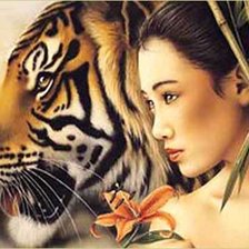 Схема вышивки «Японка и тигрица»