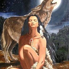 Оригинал схемы вышивки «девушка и волк» (№199587)