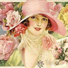 Оригинал схемы вышивки «Дама в розах» (№216124)