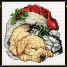 Схема вышивки «новогодние щенок и котенок»