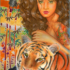 Схема вышивки «девушка и тигр»