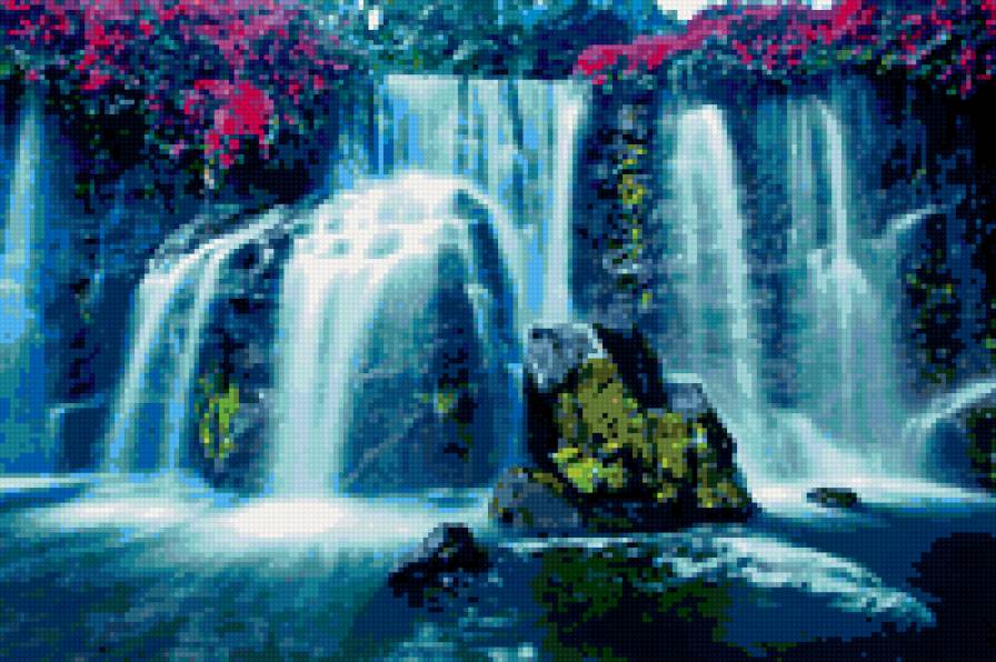 Водопад - вода, камент, цветы, водопад - предпросмотр
