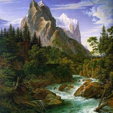Схема вышивки «Пейзаж, лес, река, горы»