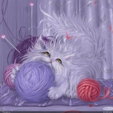 Схема вышивки «кошка с клубками»
