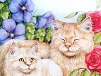 кошки - подушка, кошки, цветы - оригинал