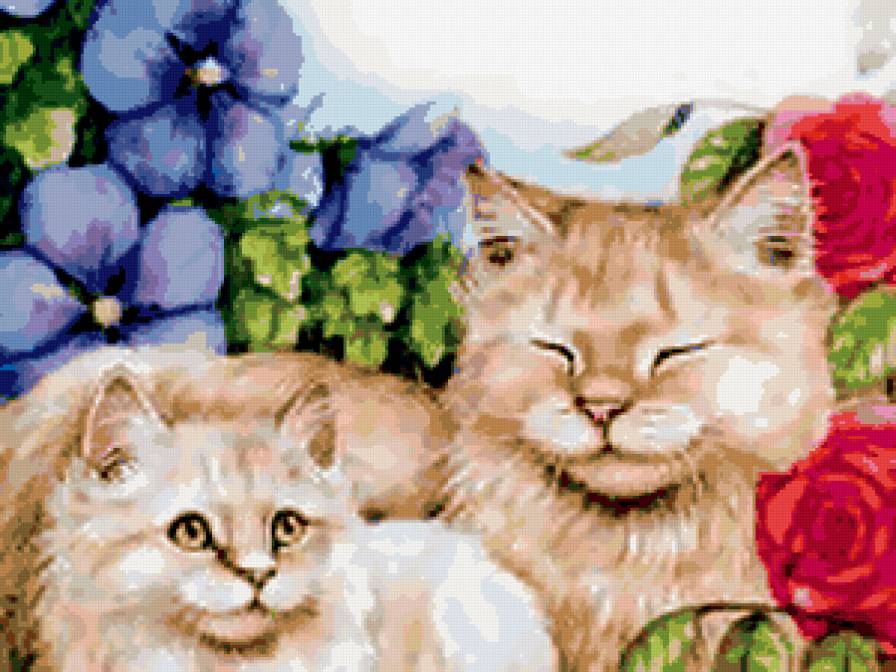 кошки - подушка, цветы, кошки - предпросмотр