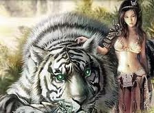 Схема вышивки «Девушка с тигром.»
