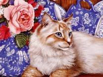 Схема вышивки «кошка в цветах»