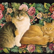 Схема вышивки «Коты в цветах»