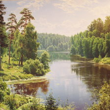 Пейзаж, лес, река