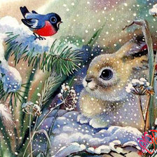 Оригинал схемы вышивки «Кролик и снегирь.» (№244153)