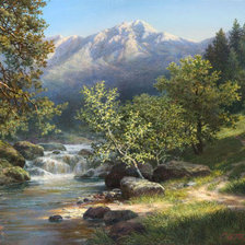 Оригинал схемы вышивки «Пейзаж, лес, река, горы» (№247257)