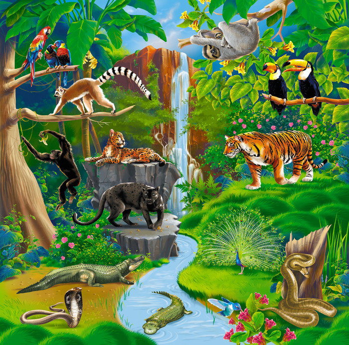 природа - пантера, кошки, змея, павлин, обезьяна, хищники, животные, джунгли, тигр - оригинал