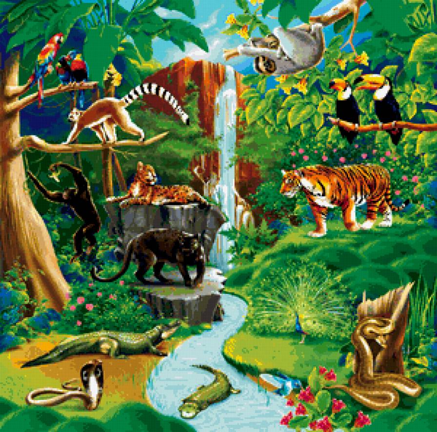 природа - кошки, павлин, хищники, тигр, пантера, джунгли, животные, змея, обезьяна - предпросмотр