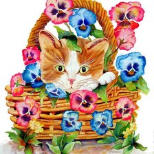 Оригинал схемы вышивки «Кошка в цветах» (№249716)