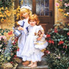 Дети в цветущем саду