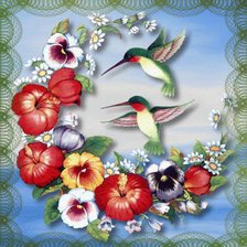 Схема вышивки «Подушка "Цветы и птички"»