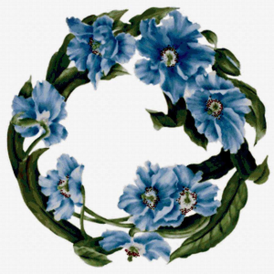 Подушка "Синие маки" - венок, цветы, мак - предпросмотр