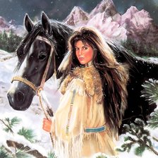 Оригинал схемы вышивки «девушка и лошадь» (№261298)