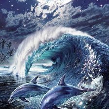 Схема вышивки «Дельфины в шторм»