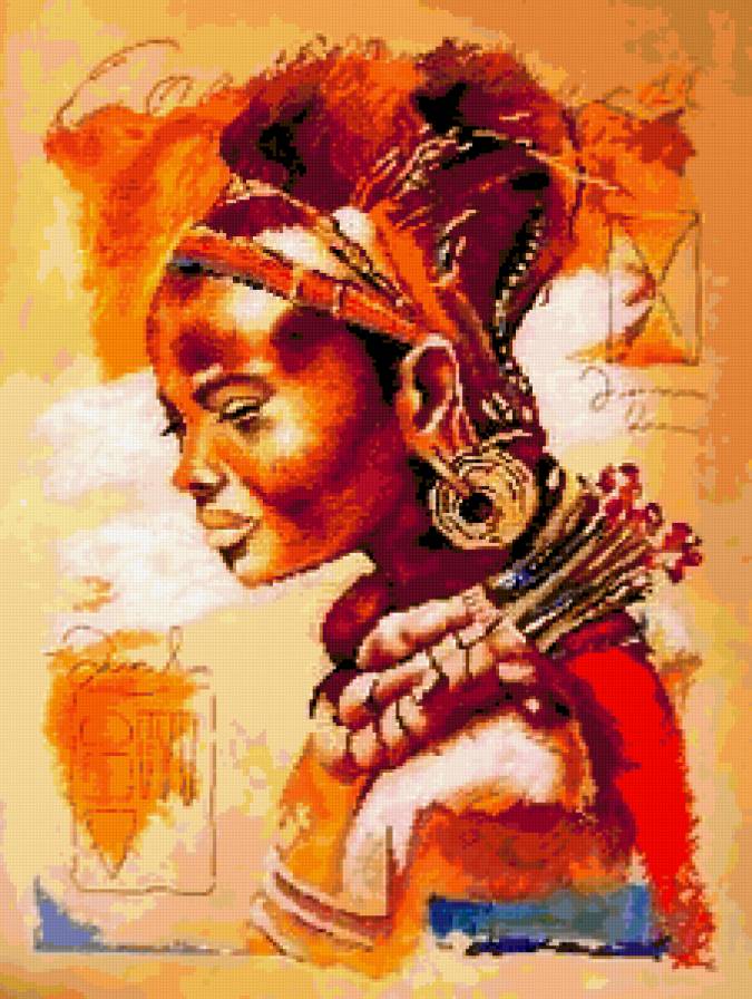 Африканская красотка - девушка, картина, красиво, африка, портрет - предпросмотр