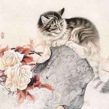 Оригинал схемы вышивки «Котёнок на камне» (№264464)