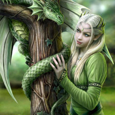 Оригинал схемы вышивки «эльфийка и  зелёный дракон» (№274729)