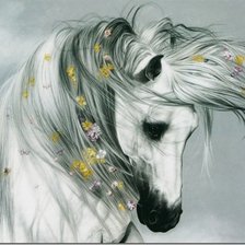 Схема вышивки «лошадь белая в цветах»