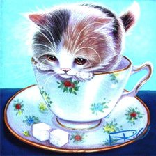 Оригинал схемы вышивки «Котёнок в чашечке» (№281655)
