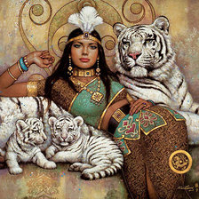 Оригинал схемы вышивки «Девушка с тиграми» (№289024)