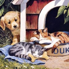 Схема вышивки «Котята и щенок»