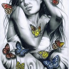 Оригинал схемы вышивки «Девушка с бабочками» (№294538)