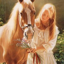 Оригинал схемы вышивки «Девушка и лошадь» (№294594)