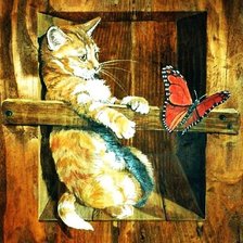 Схема вышивки «Котёнок и бабочка»