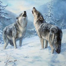 Схема вышивки «волки в зимнем лесу»