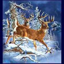 Схема вышивки «бегущие олени в зимнем лесу»
