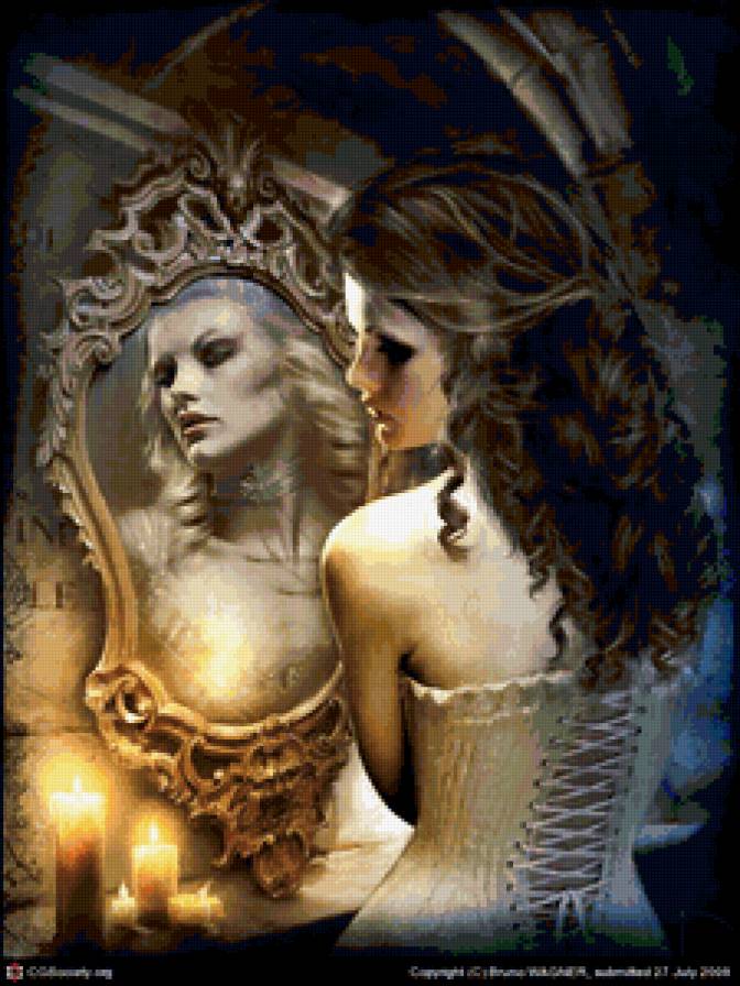 отражение - свечи, девушка, отражение, зеркало - предпросмотр