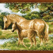 Оригинал схемы вышивки «лошадь с жеребенком» (№319588)